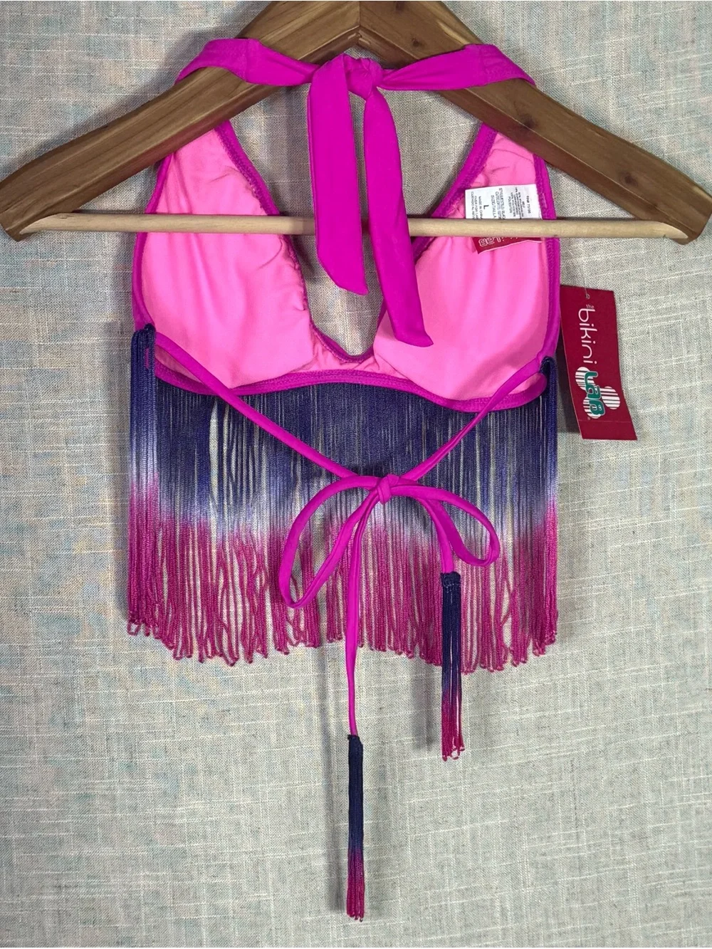 NWT The Bikini Lab Fringe Bralette Bikini Top Pink Purple Size Large